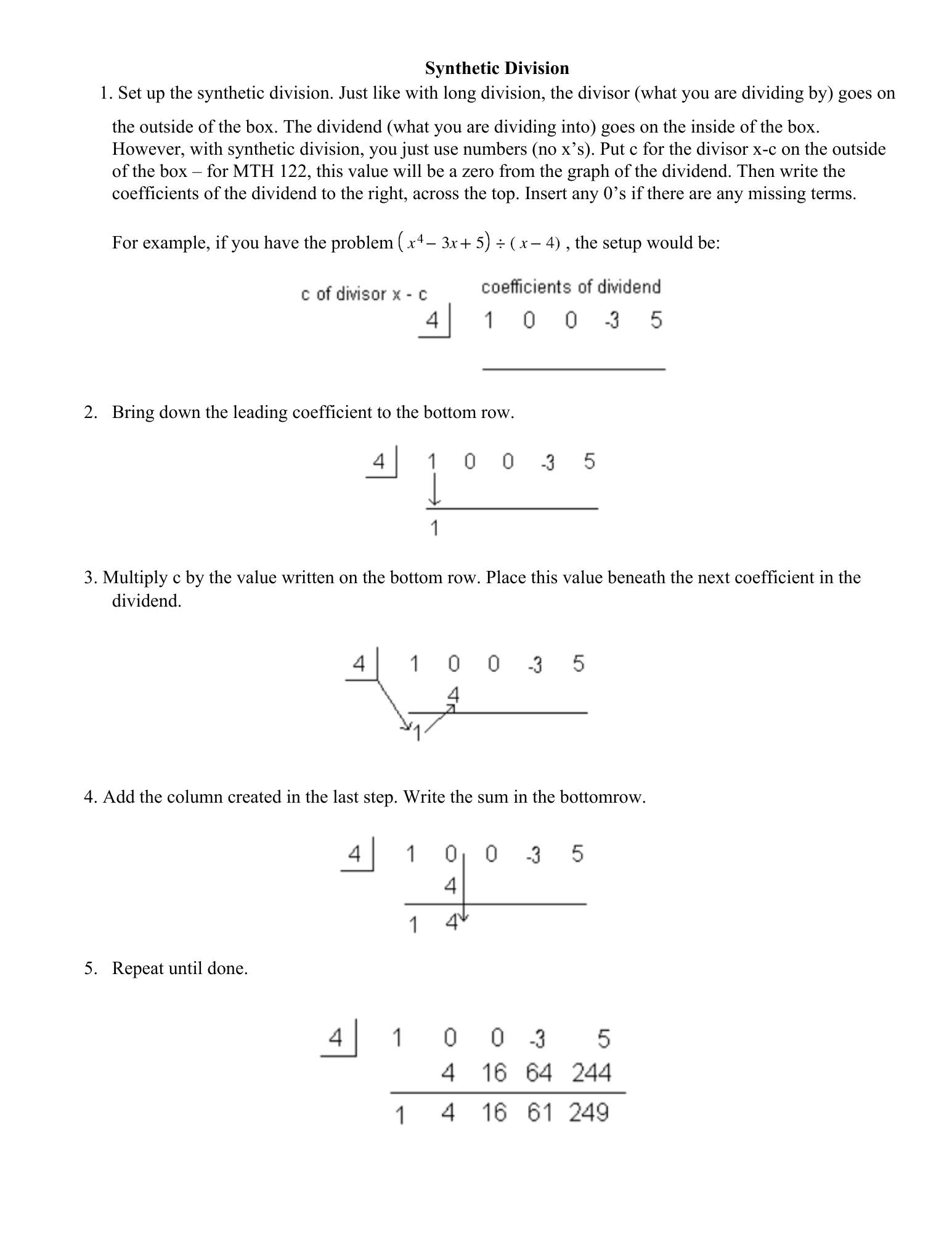 Synthetic Division Sheet
